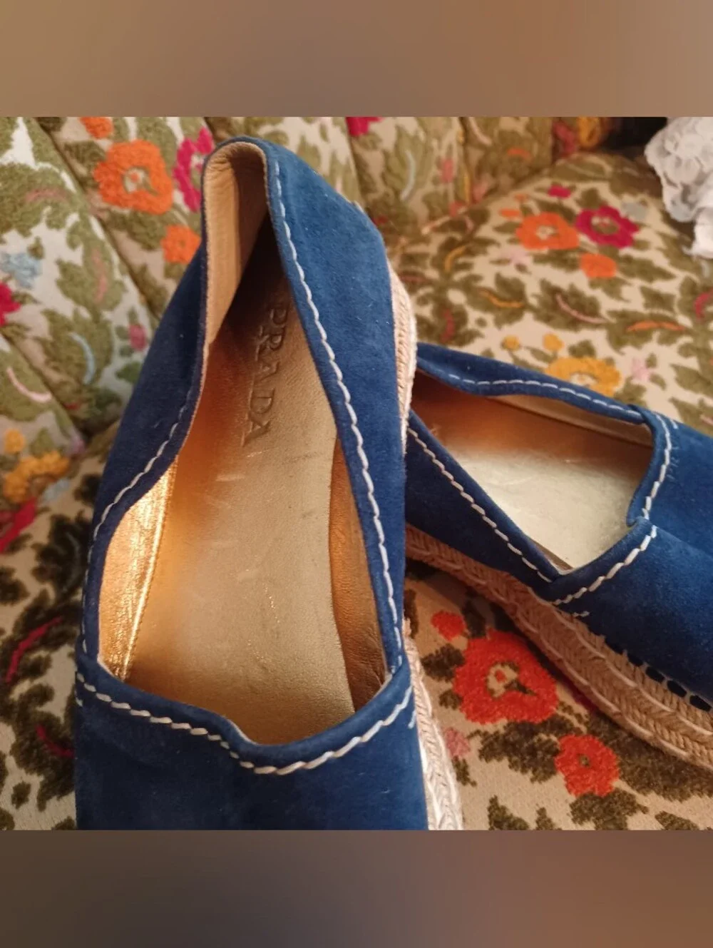 Prada Blue Suede Espadrille Platform Slip-Ons 39.5